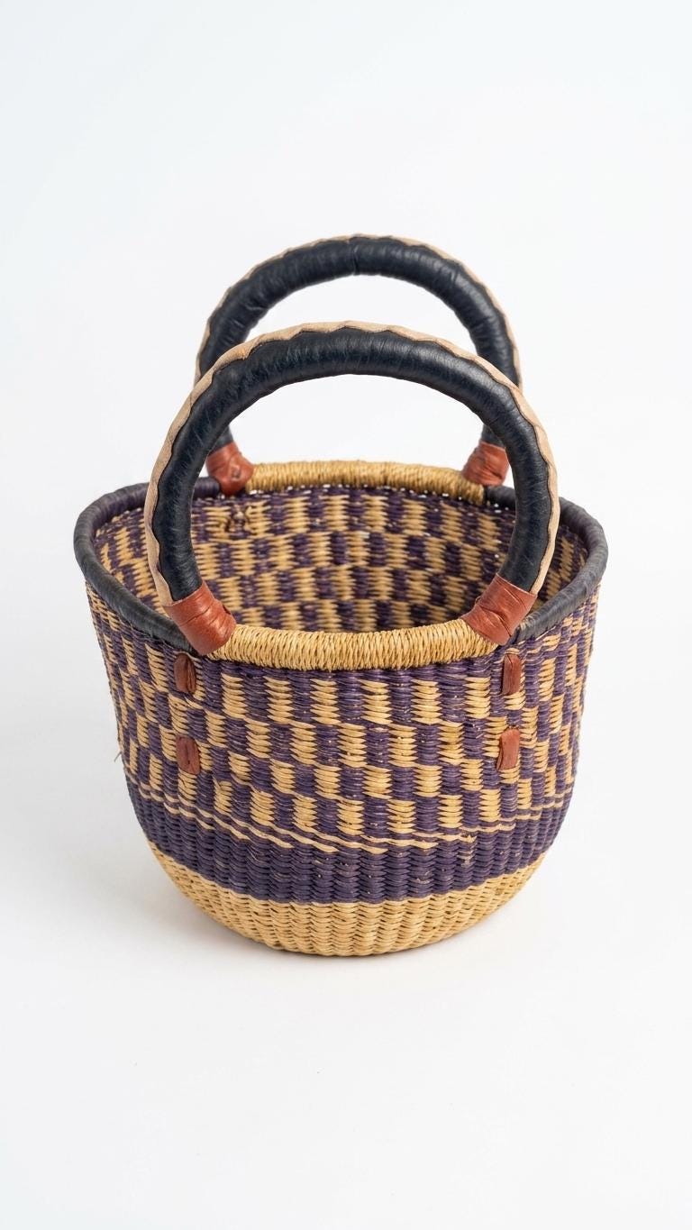 Small Bolgatanga Shopper Basket – Handwoven, Natural Dyes, Pattern A