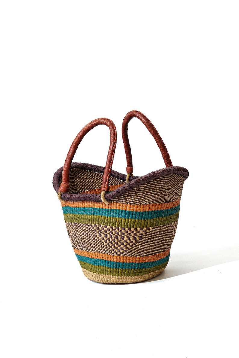 Bolgatanga Shopper Basket – Handwoven Elephant Grass, Pattern B
