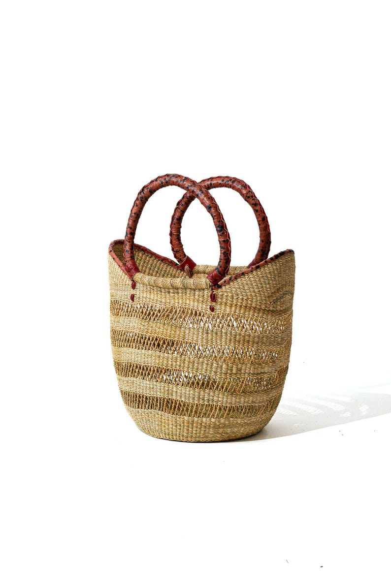 Bolgatanga Shopper Basket – Handwoven Elephant Grass, Pattern C