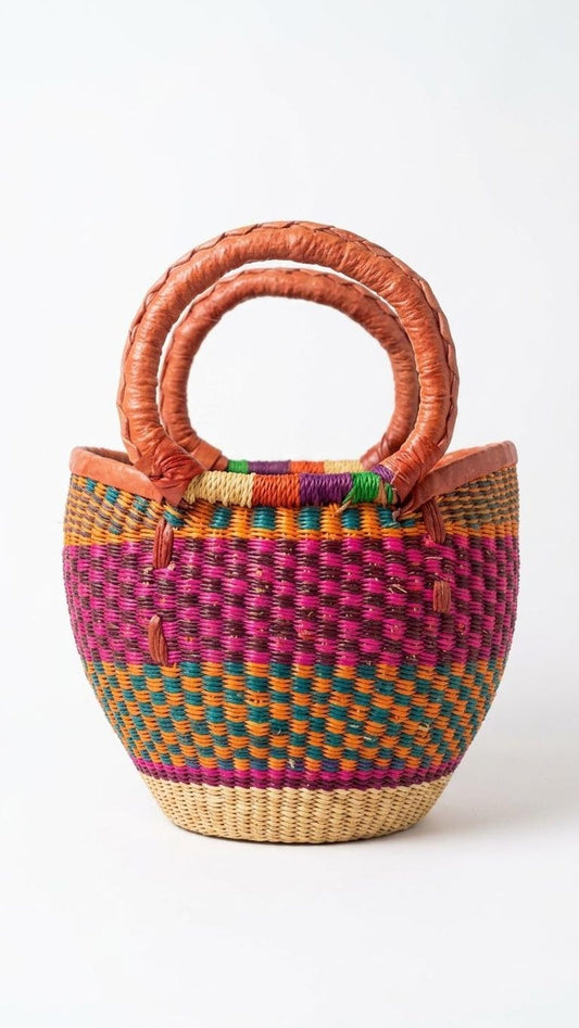 Small Bolgatanga Shopper Basket – Handwoven, Natural Dyes, Pattern B