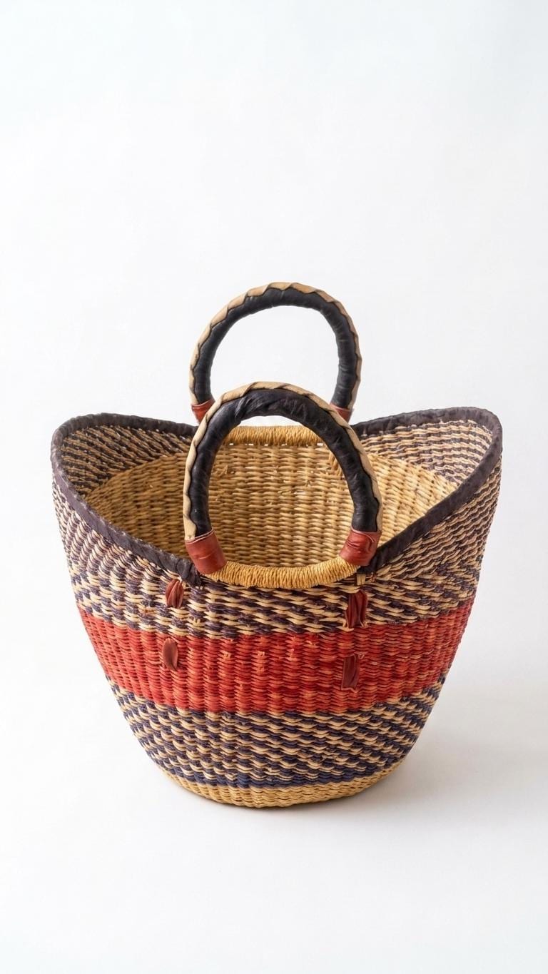 Small Bolgatanga Shopper Basket – Handwoven, Natural Dyes, Pattern C